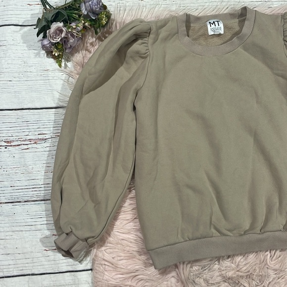 Madeleine Thompson Taupe Puff Sleeve Crewneck Classic Sweatshirt - Picture 5 of 9